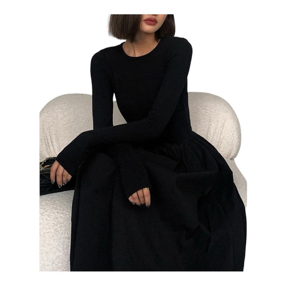 COMMENSE Leisure Pockets Long Sleeve Long Dress COLOR - Black, size Small NWt - Picture 3 of 11
